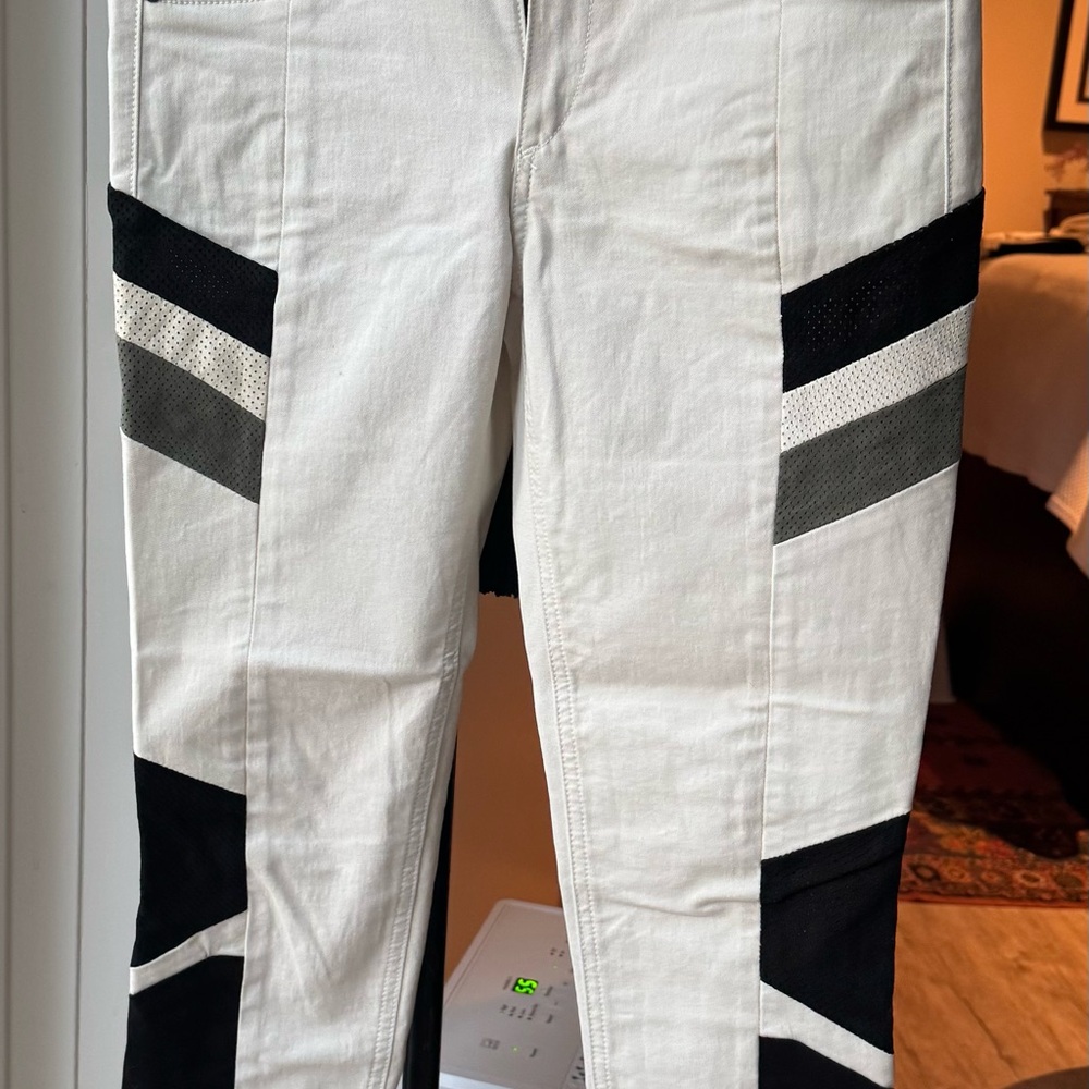 Stylish winter white black green Pants lamb leather in lay down the sides.